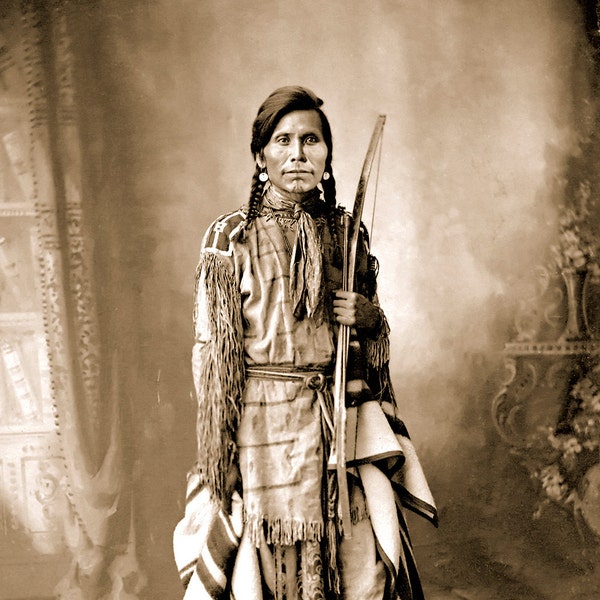 Paul Antoine, Professionally Restored Large Photograph of Vintage Native American Indian Warrior, Salish Tribe, Flathead Reservation