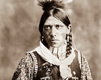 Pagre, Professionally Restored Large Photograph of Vintage Native American Ute Indian Warrior in Colorado