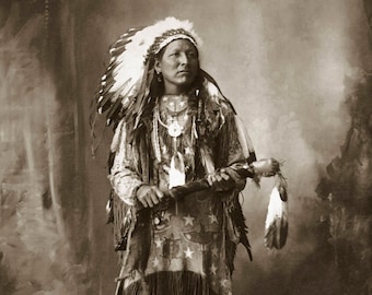 Black Man, Professionally Restored Large Photograph of Vintage Native American Arapaho Indian Chief Warrior Black Man