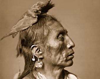 Medicine Crow, Professionally Restored Photograph of Vintage Native American Indian Crow Tribe Medicine Man