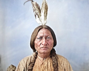 Sitting Bull, Professionally Restored Large Photograph of Vintage Legendary Native American Indian Lakota Sioux Chief Warrior