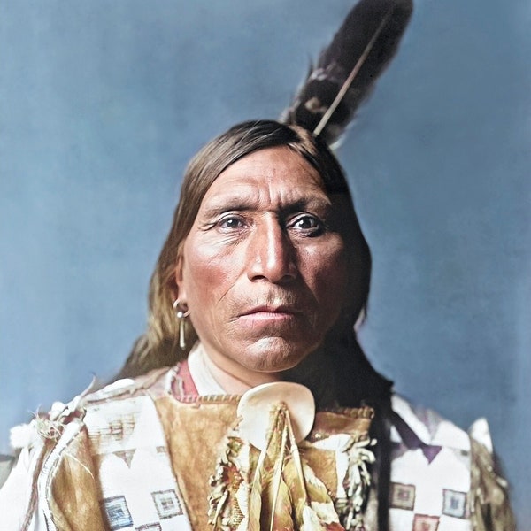 Little Hawk, Professionally Restored Photograph of Vintage Native American Indian Brule Sioux Warrior by Edward Curtis