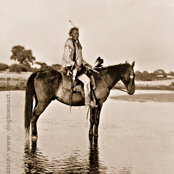 Black Wolf, Professionally Restored Photograph of Native American Indian Cheyenne Chief Warrior on Horseback