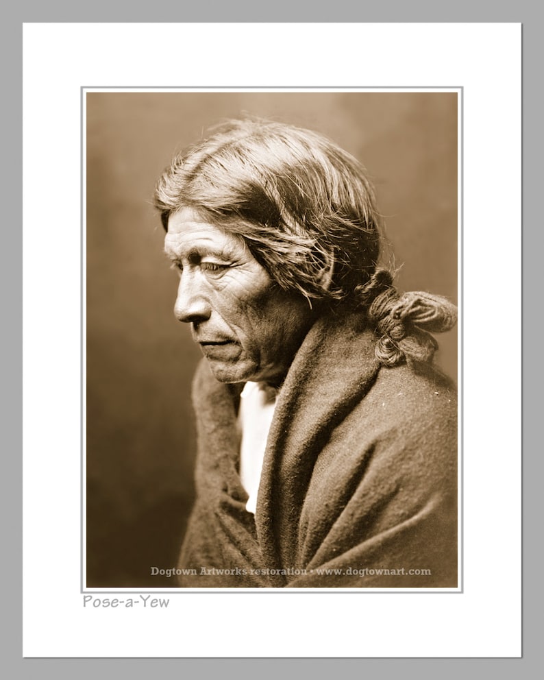 Pose-a-Yew, Professionally Restored Vintage Native American Indian Photograph Reprint of Pueblo Man by Edward Curtis image 2