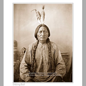 Sitting Bull, Professionally Restored Large Photograph of Vintage Legendary Native American Indian Lakota Sioux Chief Warrior Sitting Bull Sepia