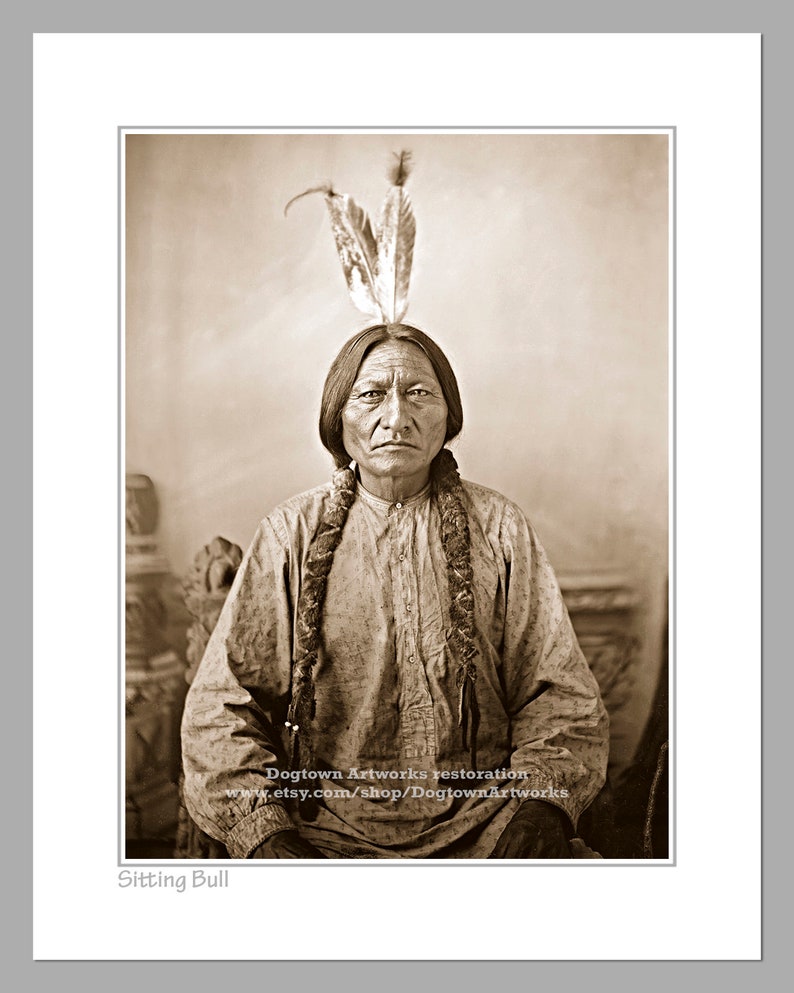 Sitting Bull, Professionally Restored Large Photograph of Vintage Legendary Native American Indian Lakota Sioux Chief Warrior Sitting Bull Sepia