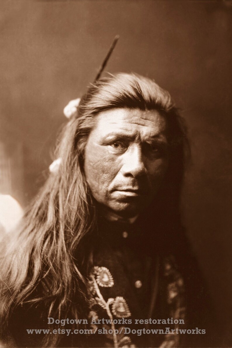 Nespelem Man, Professionally Restored Large Photograph of Vintage Native American Indian Nespelem Tribe Warrior Chief image 1