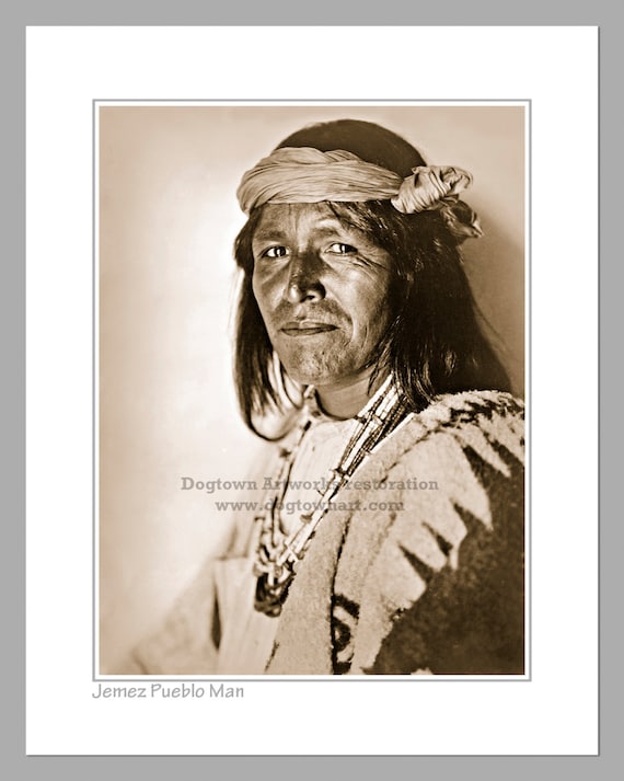 Jemez Pueblo Man Photograph: Restored Vintage Native