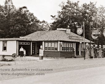 Restored Vintage Photograph of Standard Oil Amoco Gas Station in Pennsylvania Circa 1920 Digital Download