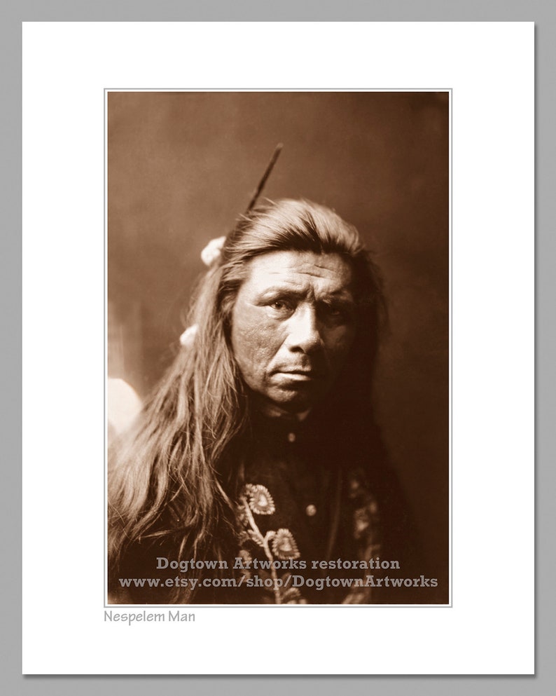 Nespelem Man, Professionally Restored Large Photograph of Vintage Native American Indian Nespelem Tribe Warrior Chief image 2