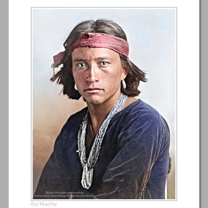 So Hache, Professionally Restored Photograph of Vintage Native American Young Handsome Navajo Tribe Indian Warrior by Karl E. Moon Color version