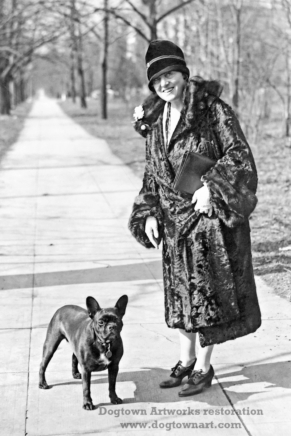 1920s Woman With French Bulldog Restored Vintage Photograph