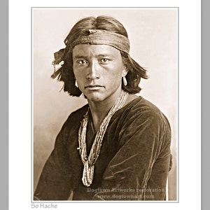 So Hache, Professionally Restored Photograph of Vintage Native American Young Handsome Navajo Tribe Indian Warrior by Karl E. Moon Sepia version