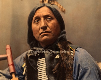 Left Hand Bear, Professionally Restored Vintage Native American Indian Photograph of Oglala Sioux Warrior Chief
