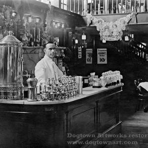 Restored Vintage Photograph of Fantastic Old Soda Fountain, Coca-Cola Signs, Marble Countertops, Digital Download