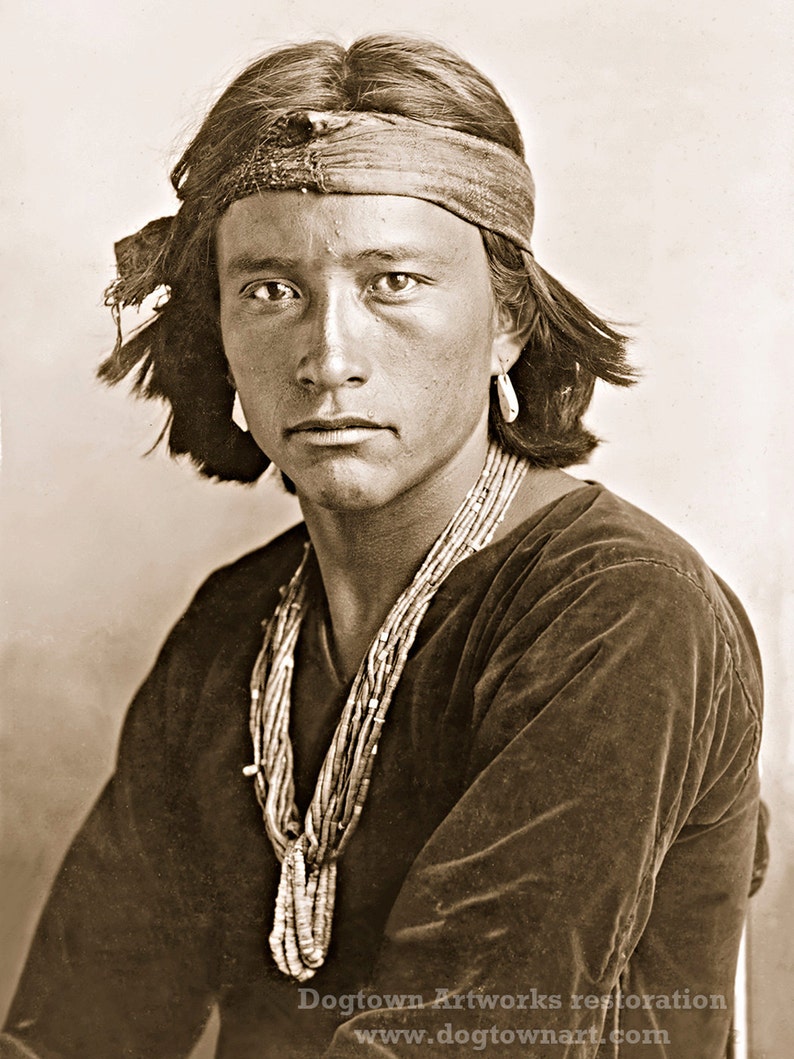 So Hache, Professionally Restored Photograph of Vintage Native American Young Handsome Navajo Tribe Indian Warrior by Karl E. Moon image 3