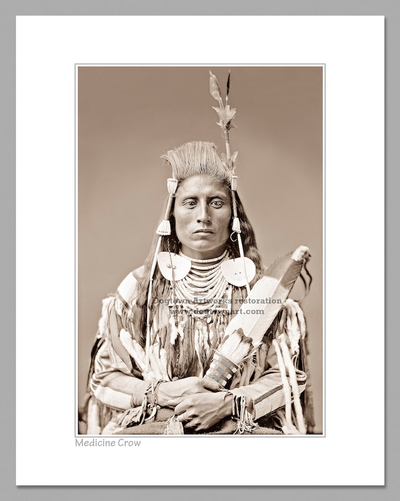 Medicine Crow, Professionally Restored Photograph Reprint of Vintage Native American Indian Crow Tribe Medicine Man by C. Bell image 2