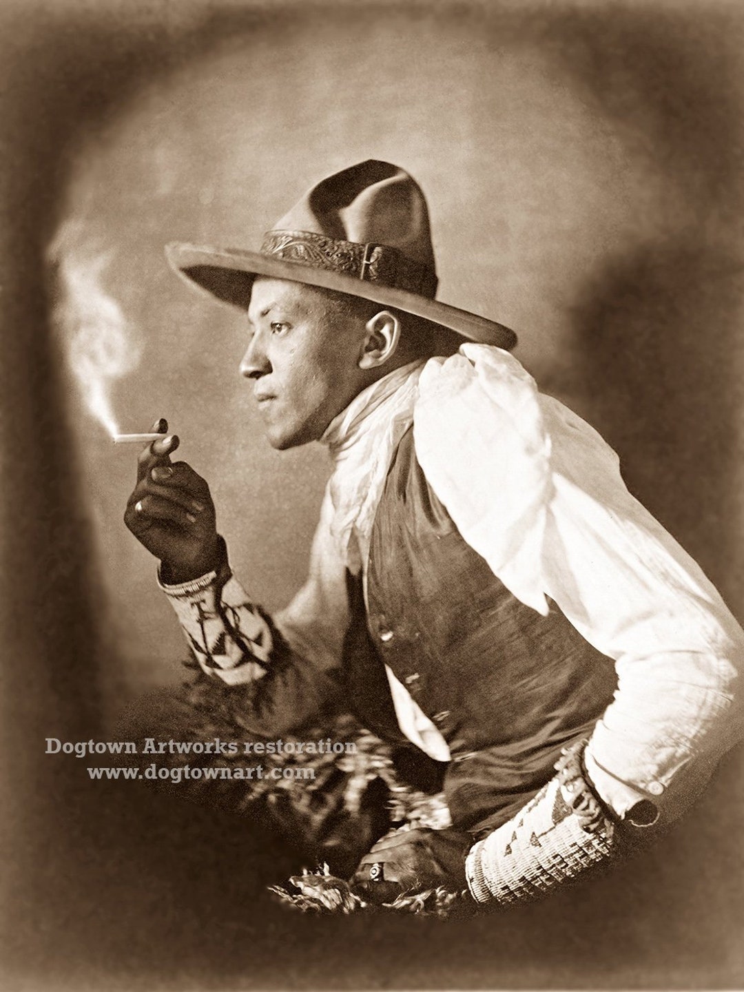 did cowboys smoke cigarettes Sioux Cowboy Photograph, Vintage Native American Print