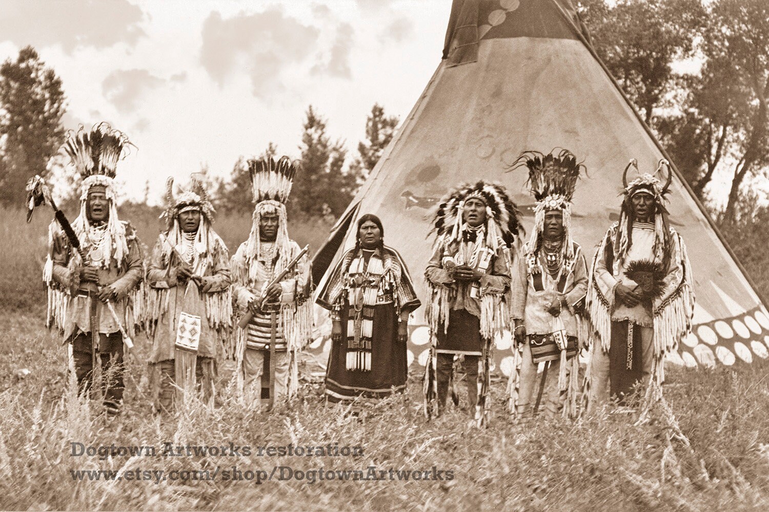 Blackfeet Indians Singing, Vintage Native American Photograph Reprint