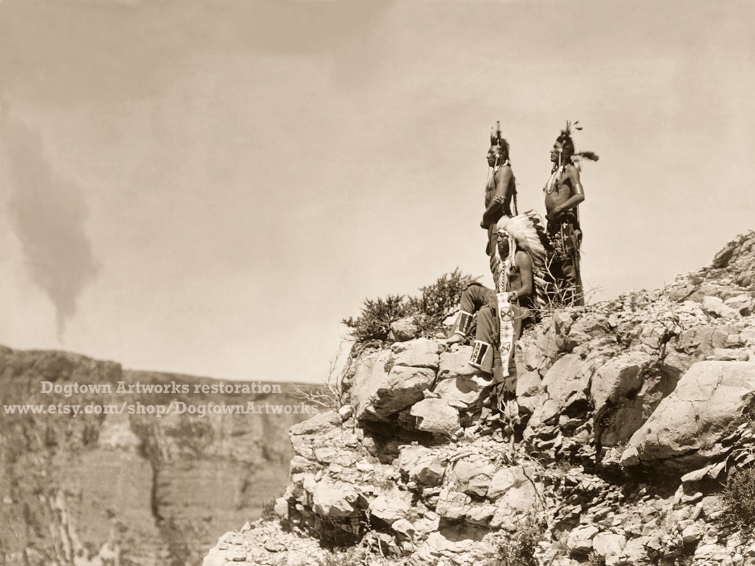 Crow Warriors Watching Smoke Signal Photograph, Vintage Native American ...