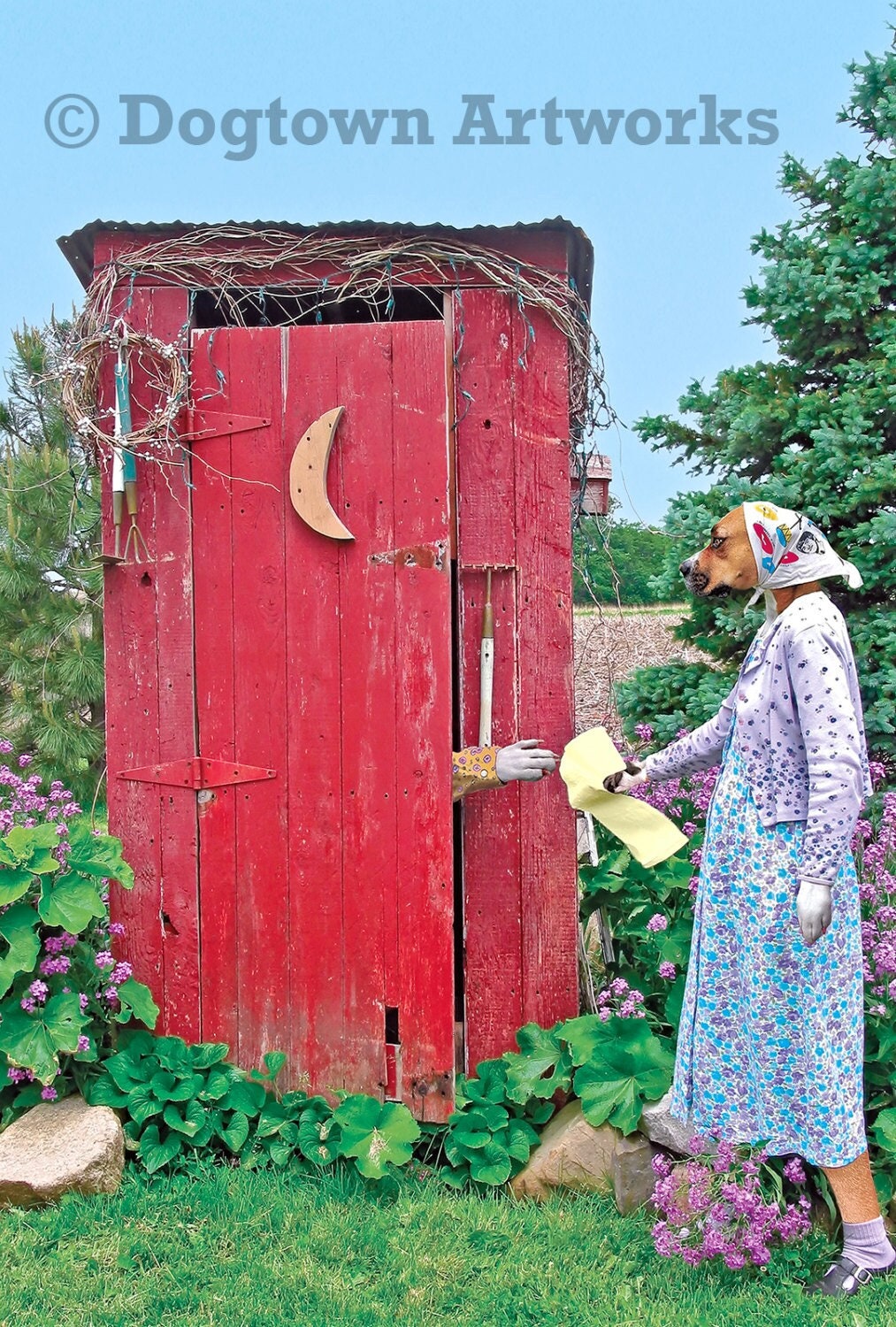 もと@グッズ整理中 Boxer Dog Outhouse Photograph: Funny Bathroom Art Print (11x7-3/8