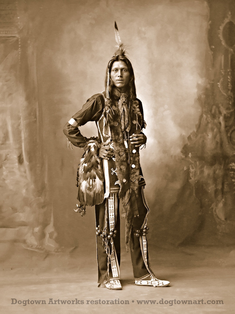 Dust Maker, grande photographie de réimpression restaurée professionnellement du guerrier Ponca indien amérindien vintage en vêtements de cérémonie image 1