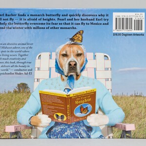 The Butterfly That Would Not Fly, third hardback book with dogs wearing clothes helping a monarch butterfly by Pringle of Dogtown Artworks image 2