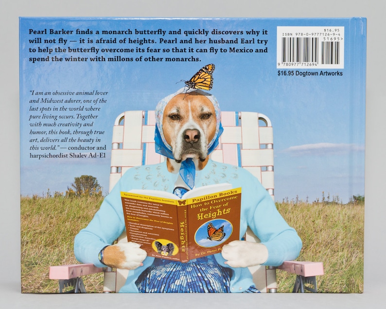 The Butterfly That Would Not Fly, third hardback book with dogs wearing clothes helping a monarch butterfly by Pringle of Dogtown Artworks image 2