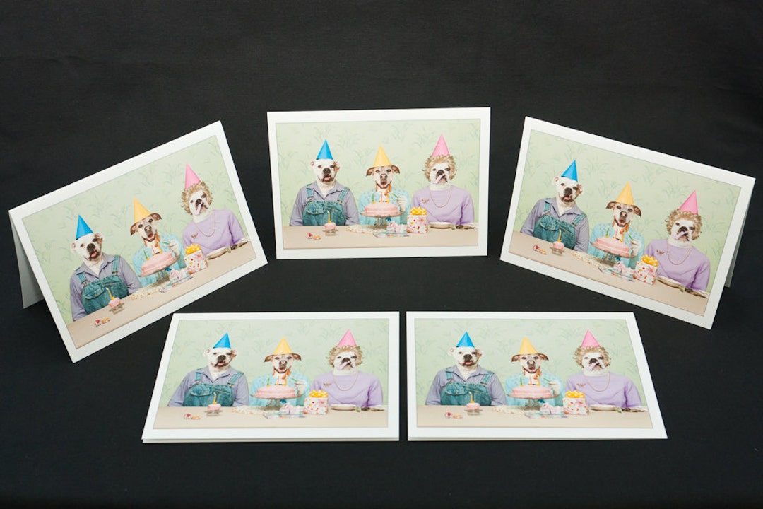 Funny Dog Birthday Card Set: Whimsical Party Photos (5 Cards) - Etsy