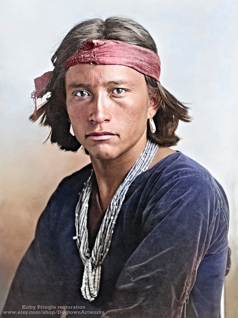 So Hache, Professionally Restored Photograph of Vintage Native American Young Handsome Navajo Tribe Indian Warrior by Karl E. Moon image 1
