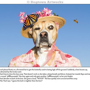 The Butterfly That Would Not Fly, third hardback book with dogs wearing clothes helping a monarch butterfly by Pringle of Dogtown Artworks image 4