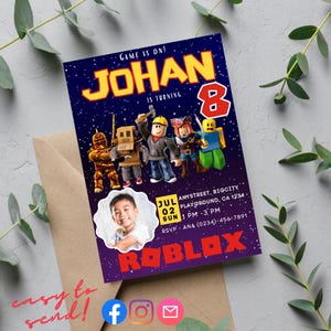 Roblox Game Digital Invitation, Free Customize, Digital Files, Printable