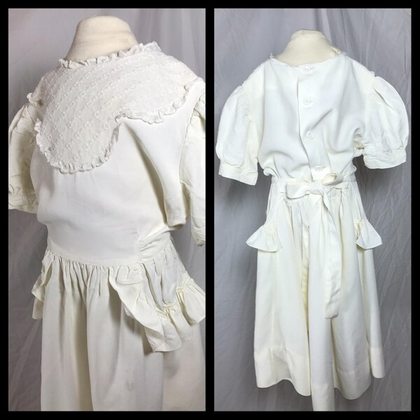 1950s Mitzi Frock Little Girl's White Party Dress with Short Puff Sleeves - Size 8