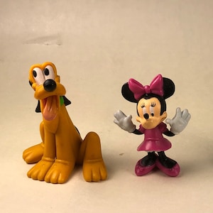 U Pick Vintage Disney Cake Topper Goofy Train Conductor OR Tiny Minnie Mouse Pink Dress OR Pluto the Dog OR Minne Swimsuit Keychain