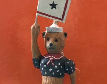 5.5 top of bear or 6.5 raised flag Approx Midwest Importers Bear Sailor Signalman Flag Signaller Semaphore Ornament