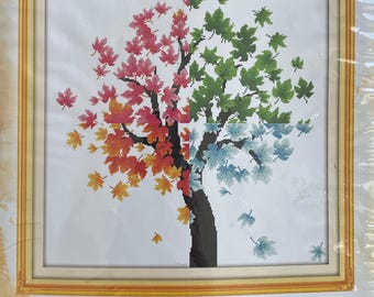 ITStitch Cross Stitch Printed Design on Cotton Fabric Thread H536 The Four Seasons of Life Small 69x69 centimeters Square Tree Designs VA