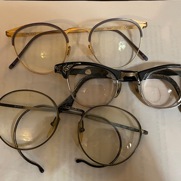 U Pick Vintage Metal Eyeglasses Frames PRESCRIPTION LENSES 1950s Gold Gray Black Cat Eye Browline Leaf Round Modo Artcraft Lenscrafters