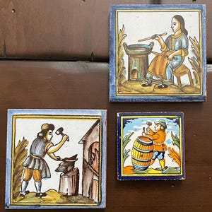 Catalan Trade Tiles - Rajoles d'Oficis - Set of Three - Blacksmith Cook & Cooper