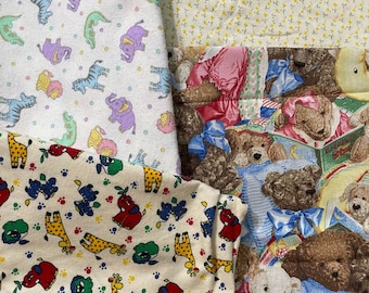 U Pick Vintage Fabric Panel Pastel Circus Animals Flannel Primary Cartoon Twinkle Patty Reed Teddy Bears Reading Yellow Calico Flowers