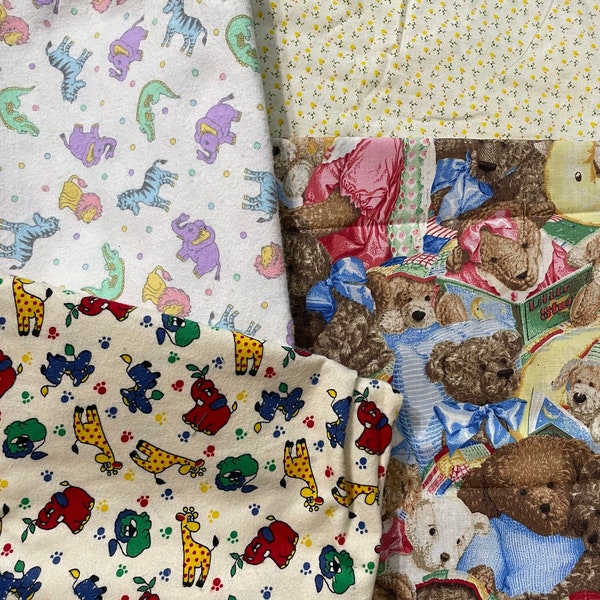U Pick Vintage Fabric Panel Pastel Circus Animals Flannel Primary Cartoon Twinkle Patty Reed Teddy Bears Reading Yellow Calico Flowers VA