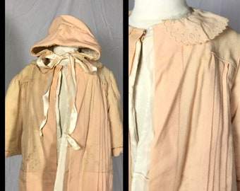 1940s Vintage Yolande Baby Girls Pink Wool Coat Removable Liner & Matching Bonnet  - Size 1