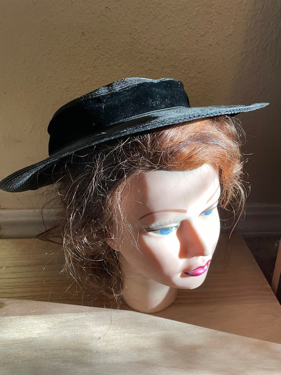 U Pick 40s 1950s Era Hat Black Satin Micro Pillbo… - image 3