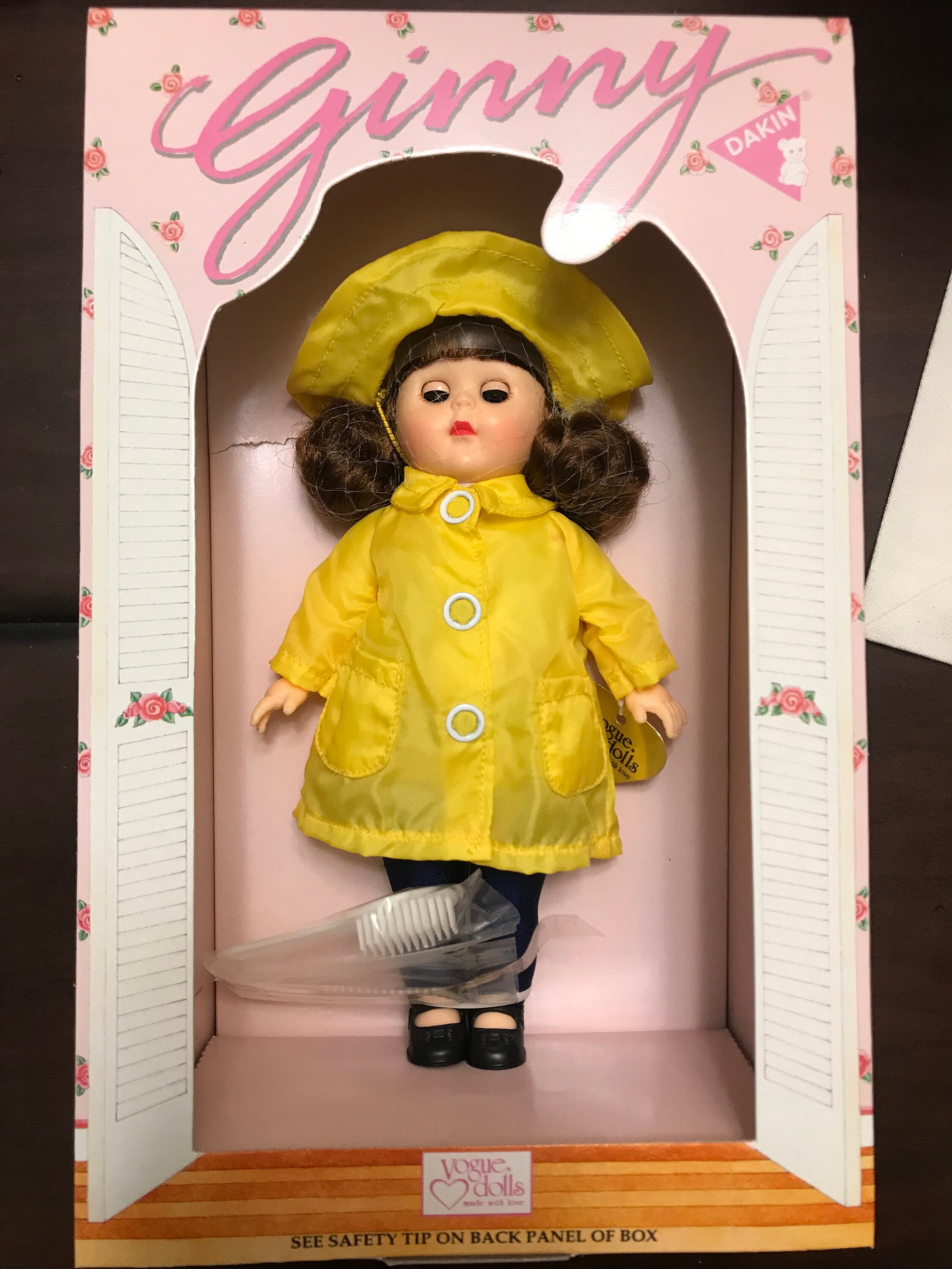 Vintage 1980s Era Vogue Ginny Doll 70118 70118 568526 Pacific Nothwest Doll  Brown Pigtails Yellow Rainjacket and Hat 8 Tall Doll NIB NOS 