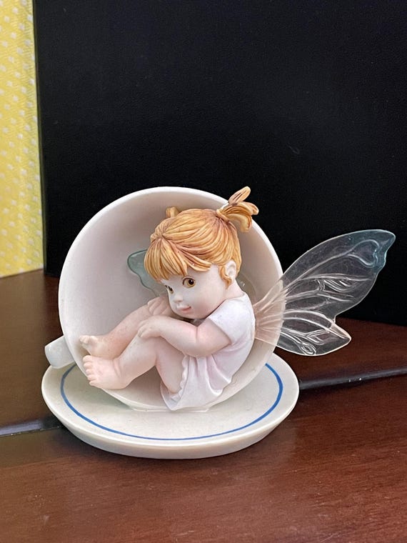 希少2001タグ付　fairy kitty フェアリーキティ♡ラタン3段ラック Vintage 2001 My Little Cup of Tea Fairie Fairy Enesco My Little