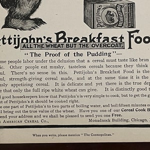 Vintage 1900 The Cosmopolitan Pettijohn's Breakfast Food Ad from the American Cereal Co Black and White Print SINGLE One Page Bears image 3