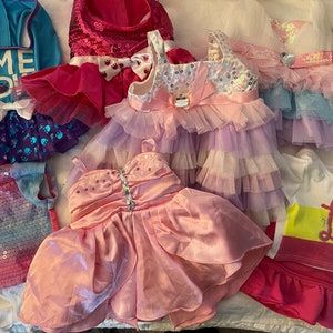 U Pick Build a Bear BABW Party Dress Sequin Glitter Tulle or T Shirt Set Pink Purple Pastel Love Graphic Embroidered Hearts