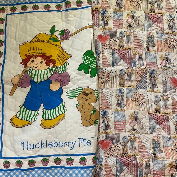 U Pick Fabric Panels Pre-Quilted - 1970s Era Holly Hobbie Classic Print Quilt Design OR Huckleberry Pie with Puppy Large Panel Spring Mills