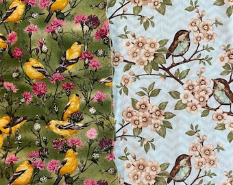 U Pick Fabric Panel Goldfinch Birds among Purple Thistles Green Background or Cherry Blossom Birds Blue Christine Adolph Blank Quilting VA