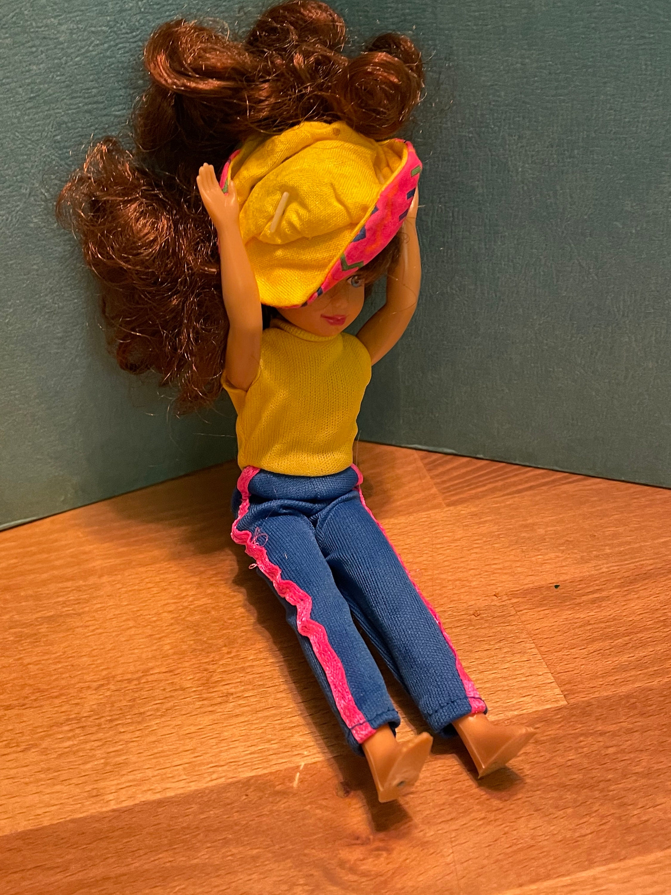 Vintage 1990s 1992 Kid Kore Plastic Doll Brown Curly Hair