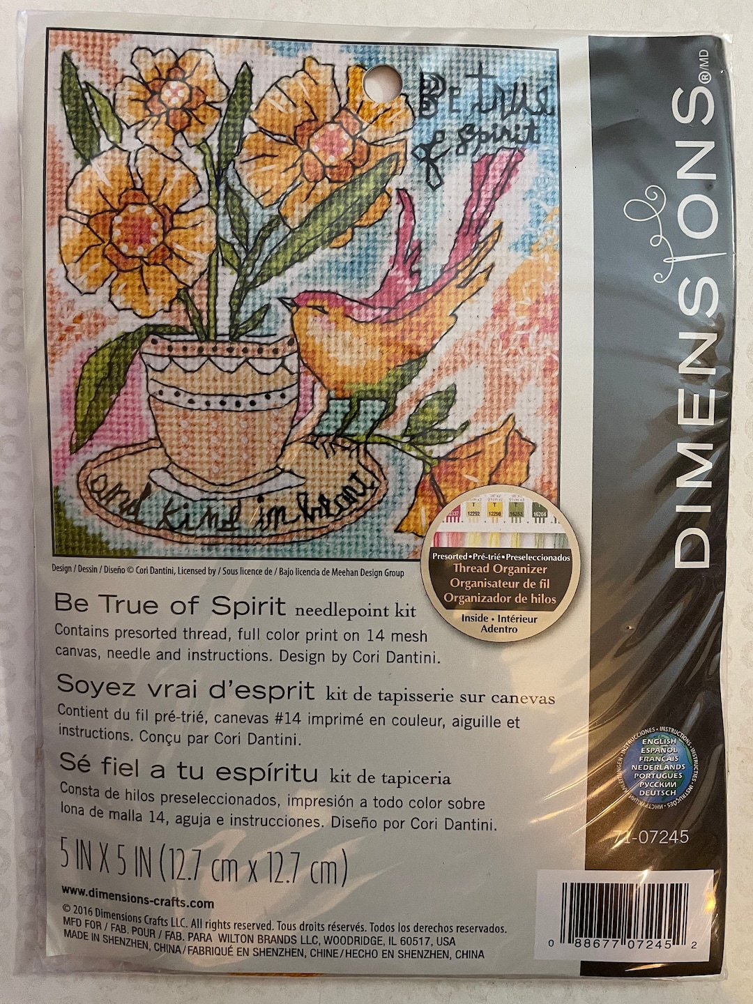 Dimensions Needlepoint Kit No. 71-07245 Be True of Spirit and Kind in Heart  5 X 5 Design by Cori Dantini 